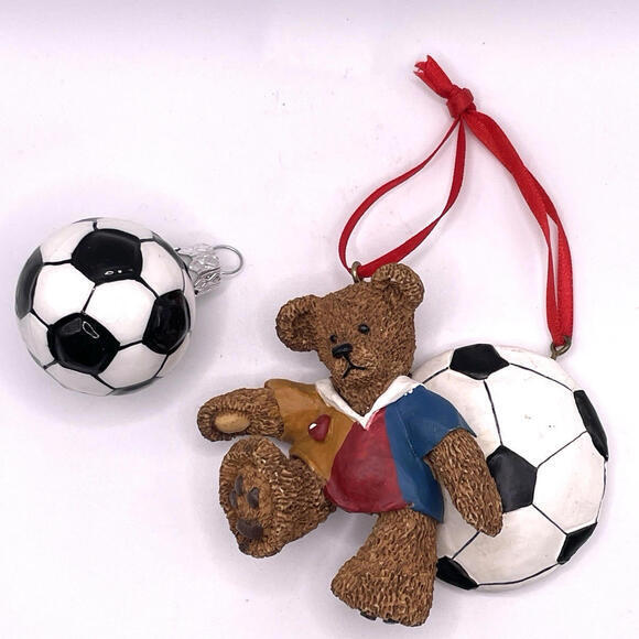 Other - Vintage Kurt S Adler Soccer Bear And Glass Soccer Ball Christmas‎ Ornaments
